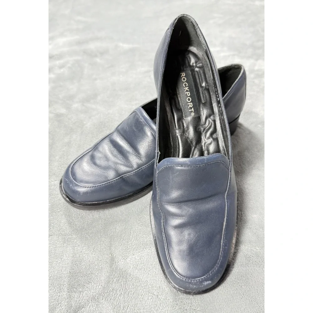 Rockport Shoes Womens Size 5.5 Blue Leather Loafers‎ Slip On Comfort Square Toe